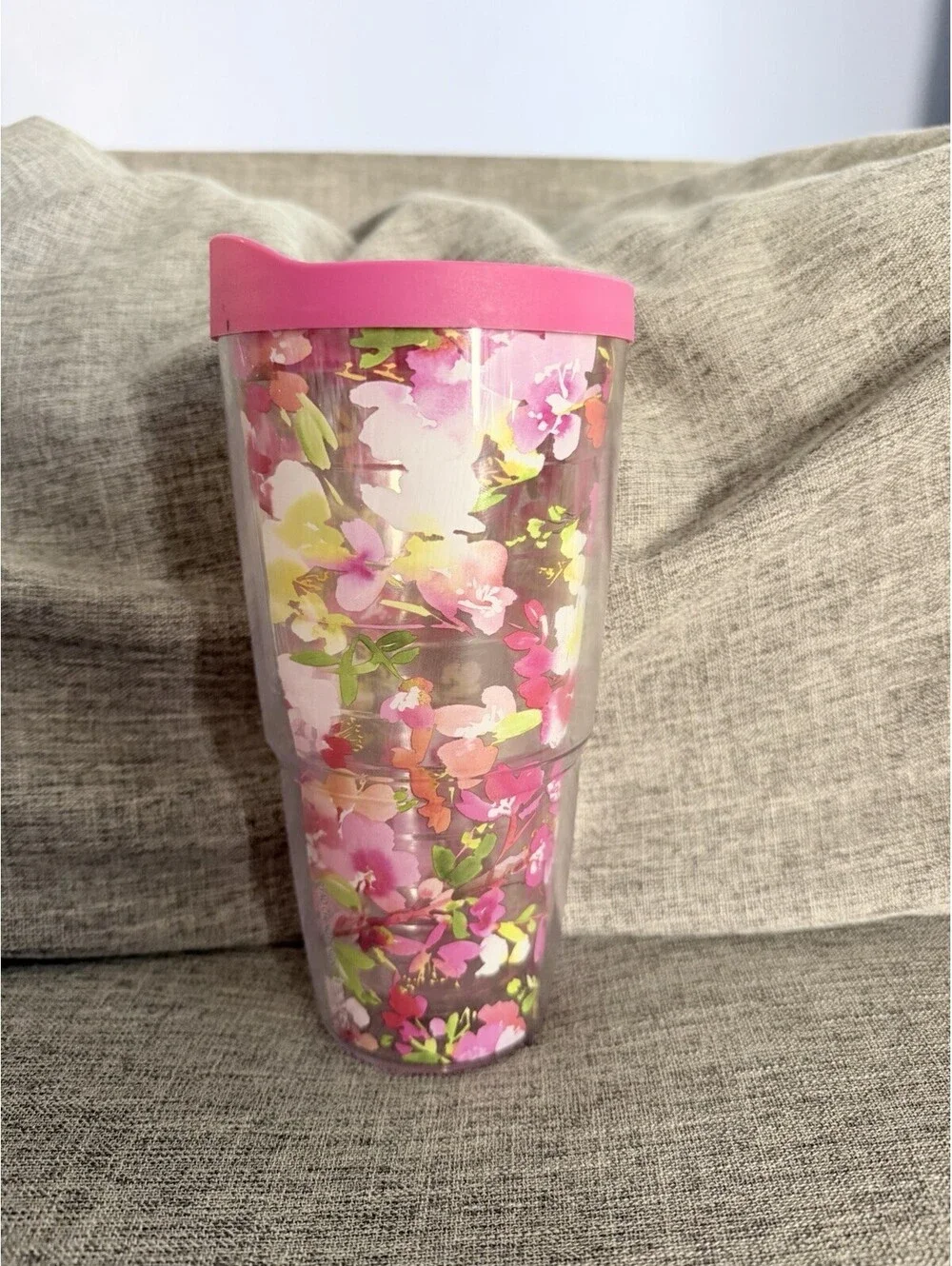 Tervis 24oz Tumbler Watercolor Blossoms Pink Floral Clear Insulated Pink Lid